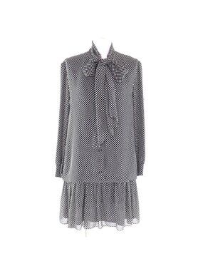 Celine Silk with Ribbon Tie Dot Pattern Dress Black 38